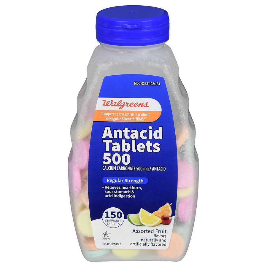 slide 1 of 5, Walgreens Regular Strength Assorted Fruit Flavor Antacid Chewable Tablets 500Mg, 150 ct