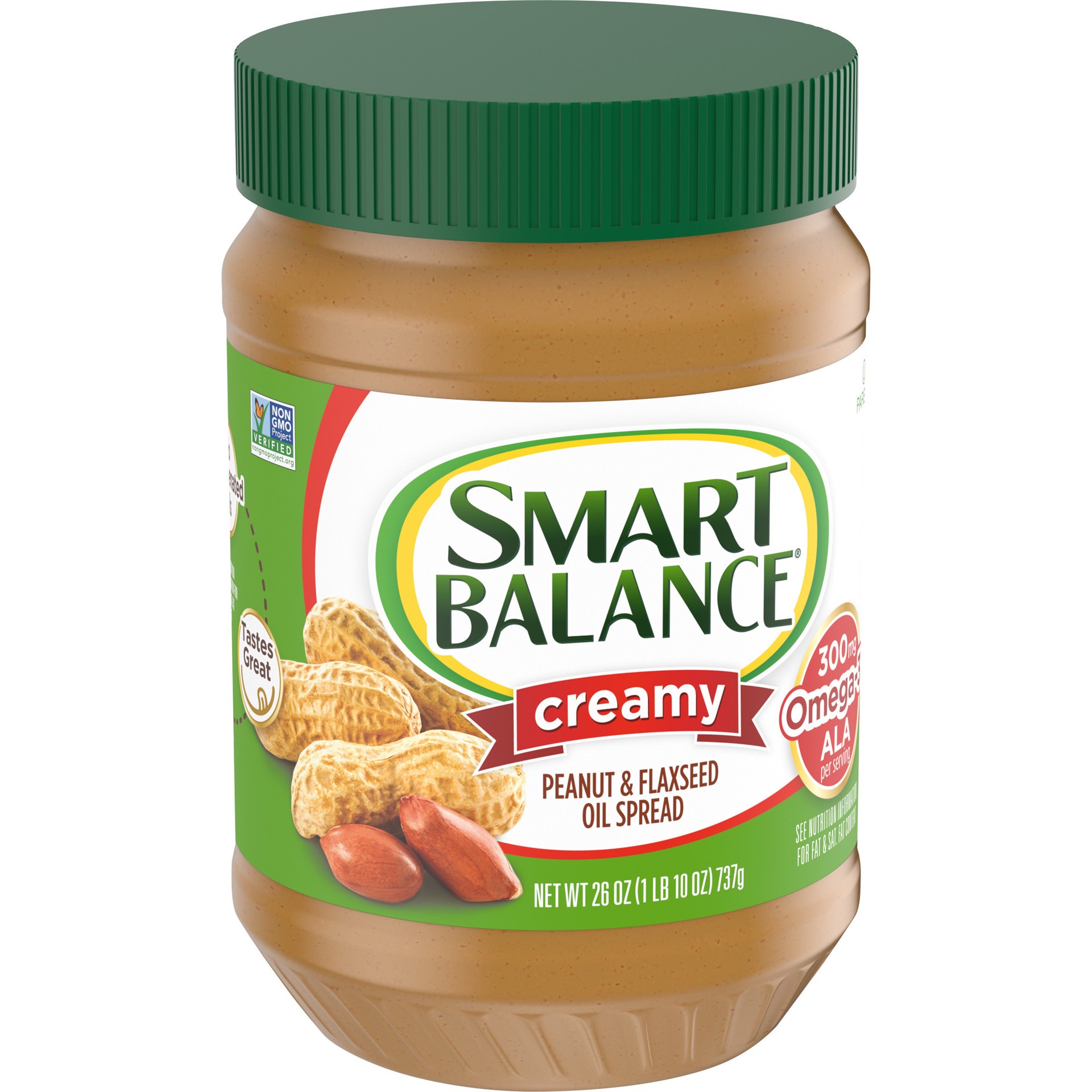 slide 2 of 5, Smart Balance Creamy Peanut & Flaxseed Oil Spread, Peanut Butter Alternative, 26 OZ, 26 oz