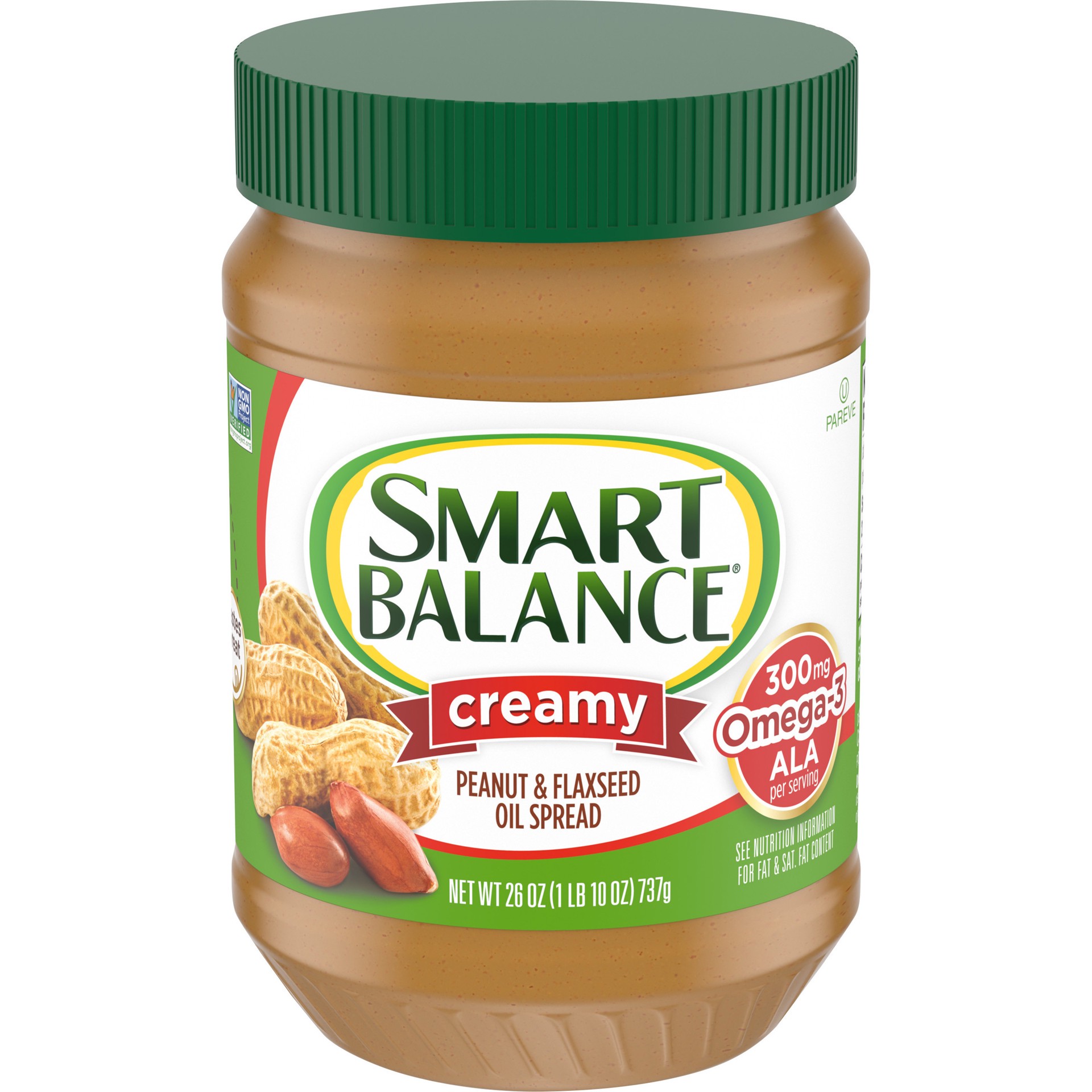 slide 1 of 5, Smart Balance Creamy Peanut & Flaxseed Oil Spread, Peanut Butter Alternative, 26 OZ, 26 oz