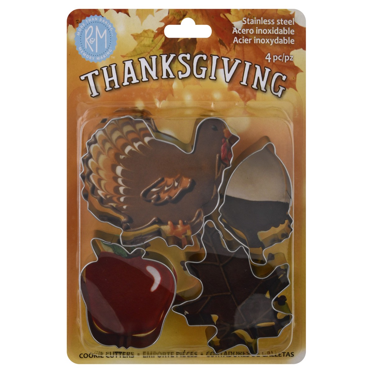 slide 1 of 10, R&M Thanksgiving Stainless Steel Cookie Cutters 4 ea, 4 ct