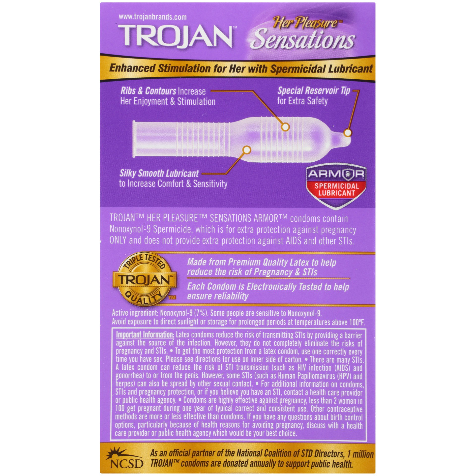 slide 7 of 7, Trojan Her Pleasure Condoms Spermicidal Lubricant Latex, 12 ct