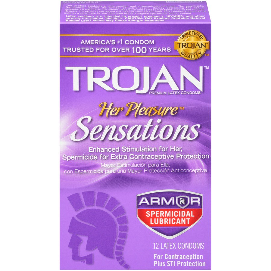 slide 1 of 7, Trojan Her Pleasure Condoms Spermicidal Lubricant Latex, 12 ct