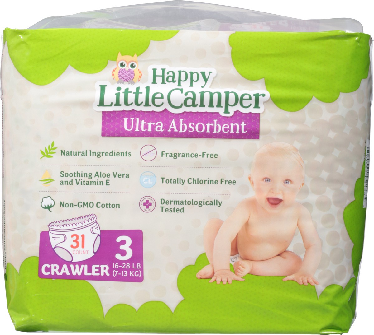 slide 8 of 10, Happy Little Camper 3 (16-28 lb) Crawler Crawler Diaper 31 ea, 31 ct