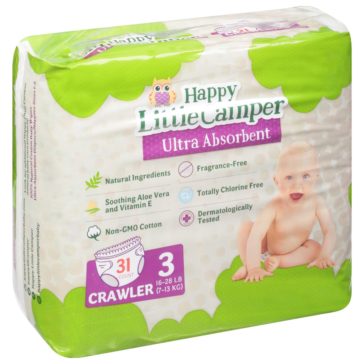 slide 5 of 10, Happy Little Camper 3 (16-28 lb) Crawler Crawler Diaper 31 ea, 31 ct