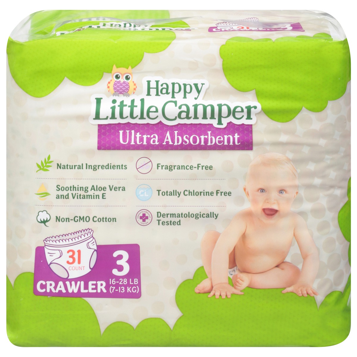 slide 1 of 10, Happy Little Camper 3 (16-28 lb) Crawler Crawler Diaper 31 ea, 31 ct