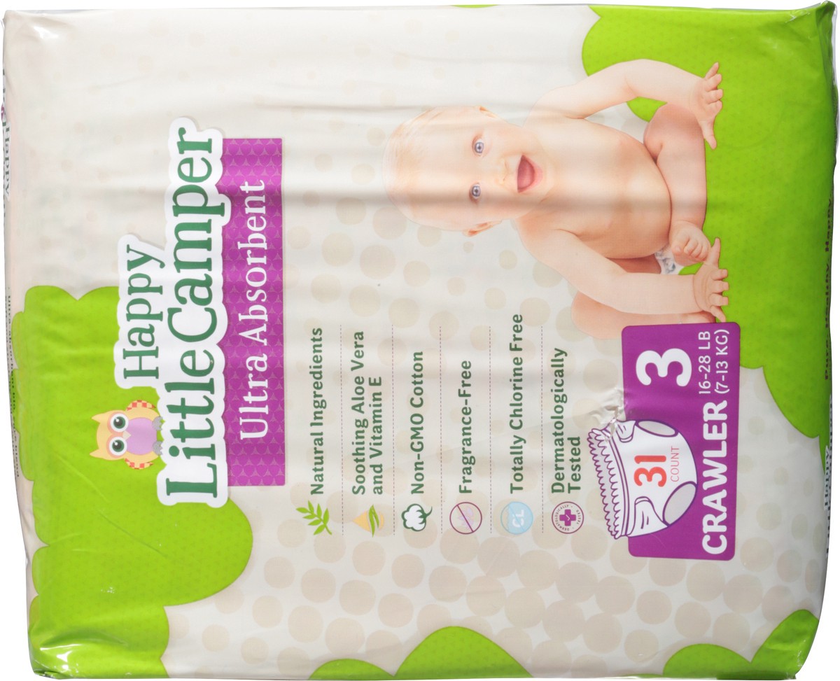 slide 3 of 10, Happy Little Camper 3 (16-28 lb) Crawler Crawler Diaper 31 ea, 31 ct