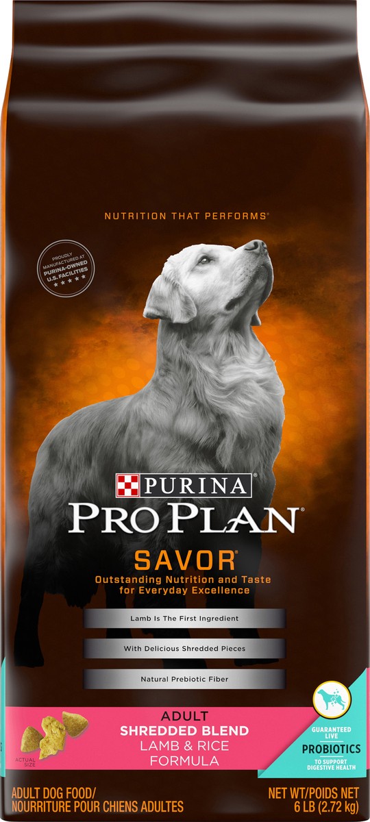 slide 5 of 6, Pro Plan Purina Pro Plan High Protein Dog Food With Probiotics for Dogs, Shredded Blend Lamb & Rice Formula, 6 lb