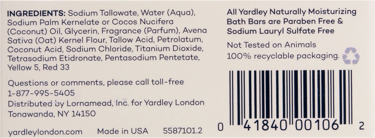 slide 2 of 7, Yardley London Nourishing Bath Soap Bar Oatmeal & Almond, Helps Soothe Dry Skin & Gently Exfoliates with Natural Oatmeal, 4.0 oz Bath Bar, 1 Soap Bar, 4 oz