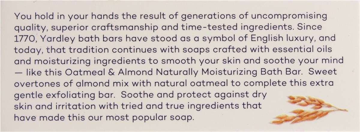 slide 7 of 7, Yardley London Nourishing Bath Soap Bar Oatmeal & Almond, Helps Soothe Dry Skin & Gently Exfoliates with Natural Oatmeal, 4.0 oz Bath Bar, 1 Soap Bar, 4 oz