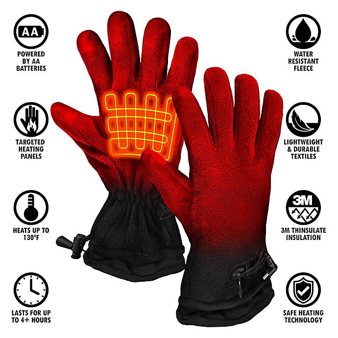 slide 4 of 4, ActionHeat One Size AA Battery Heated Fleece Gloves - Black, 1 ct