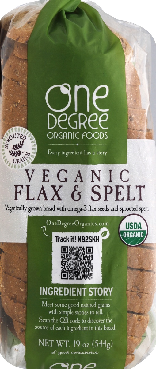 slide 2 of 5, One Degree Organic Foods Bread Veganic Flax & Spelt, 19 oz