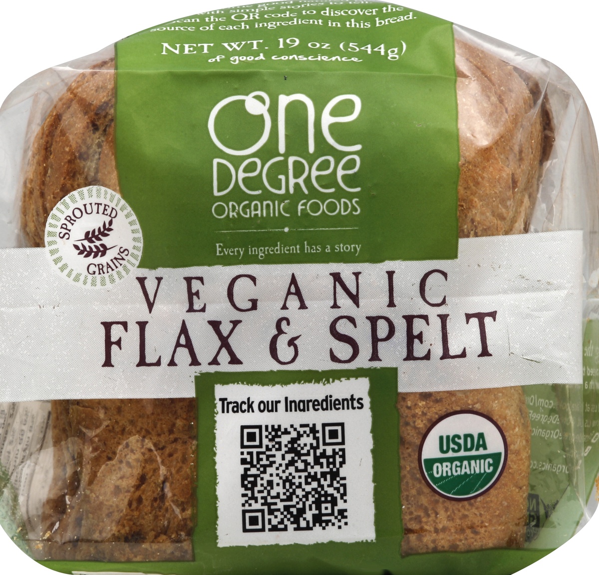 slide 4 of 5, One Degree Organic Foods Bread Veganic Flax & Spelt, 19 oz