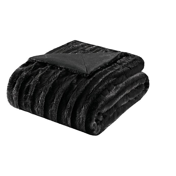 slide 1 of 4, Madison Park Duke Brushed Long Faux Fur Throw Blanket - Black, 1 ct
