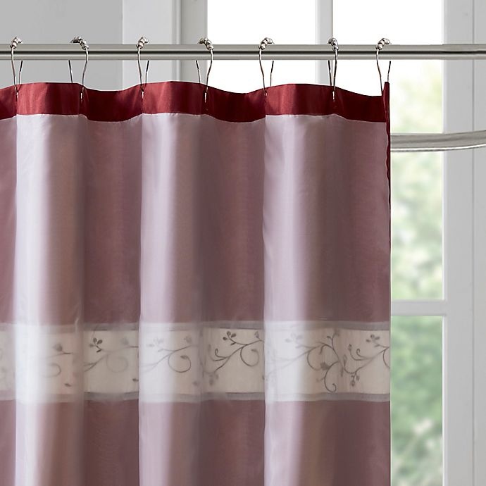 slide 4 of 4, Madison Park Serene Embroidered Shower Curtain - Red, 72 in x 72 in