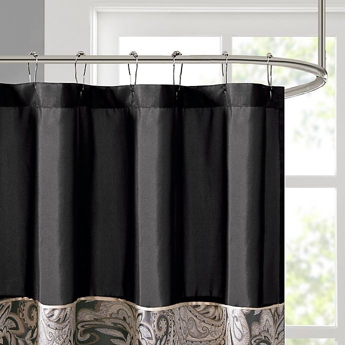slide 2 of 4, Madison Park Aubrey Jacquard Shower Curtain Black, 72 in x 72 in