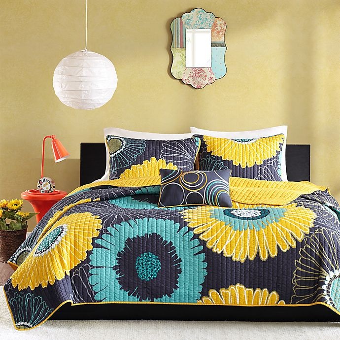 slide 3 of 6, Mi Zone Alice Modern Floral Printed Twin/Twin XL Coverlet Set - Yellow, 3 ct