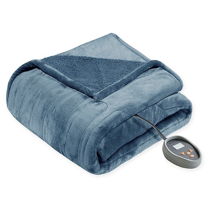 slide 1 of 4, Beautyrest Microlight-to-Berber Reversible Queen Heated Blanket - Sapphire, 1 ct