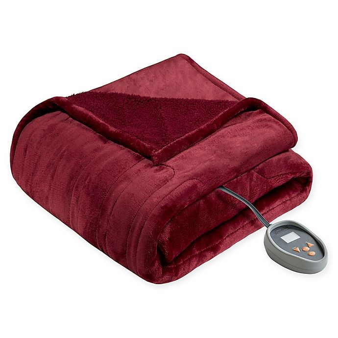 slide 1 of 4, Beautyrest Microlight-to-Berber Reversible Queen Heated Blanket - Garnet, 1 ct