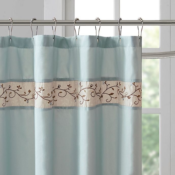 slide 2 of 4, Madison Park Serene Embroidered Shower Curtain - Blue, 72 in x 72 in