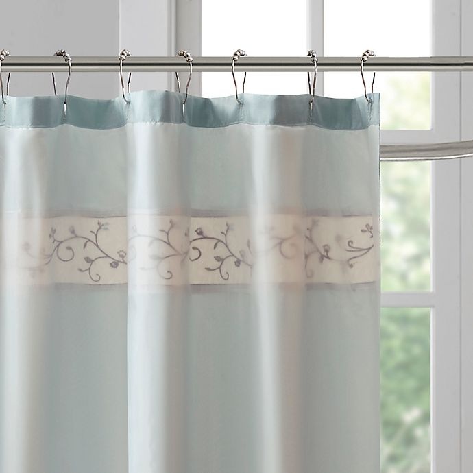 slide 3 of 4, Madison Park Serene Embroidered Shower Curtain - Blue, 72 in x 72 in