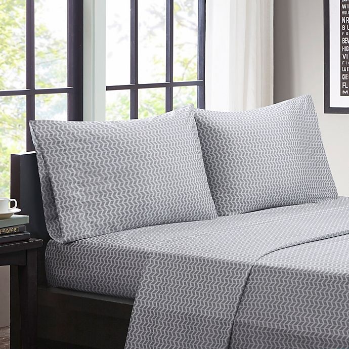 slide 1 of 2, Intelligent Design Chevron Microfiber Twin XL Sheet Set - Grey, 1 ct