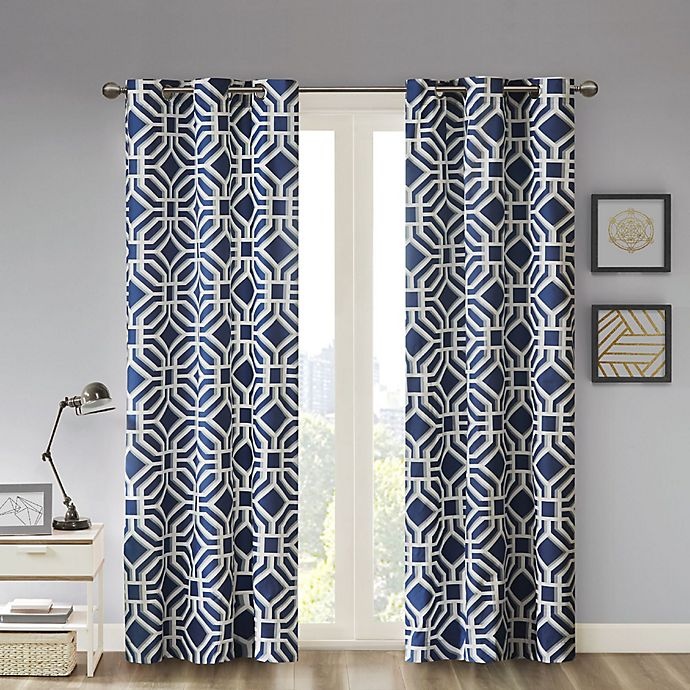 slide 4 of 8, Intelligent Design Maci Grommet Top Window Curtain Panel - Blue, 84 in