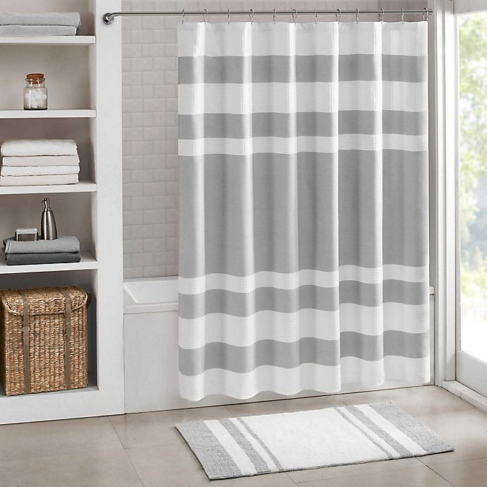 slide 1 of 5, Madison Park Spa Waffle Shower Curtain - Grey, 72 in x 72 in