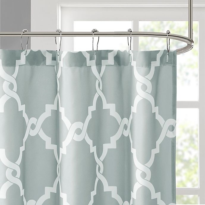 slide 2 of 4, Madison Park Essentials Merritt Printed Fretwork Shower Curtain - Grey, 1 ct