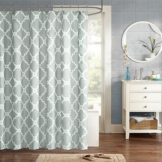 slide 1 of 4, Madison Park Essentials Merritt Printed Fretwork Shower Curtain - Grey, 1 ct