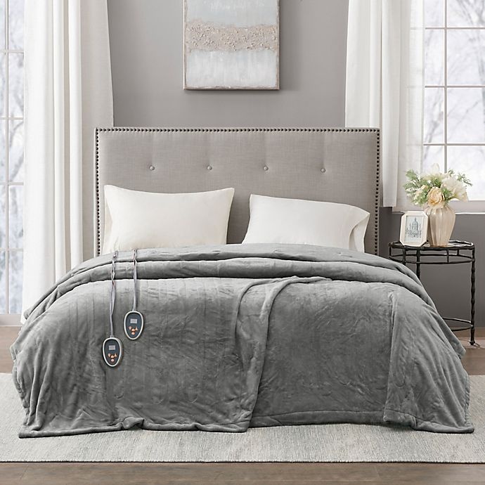 slide 5 of 5, Beautyrest Plush Heated Full Blanket - Grey, 1 ct