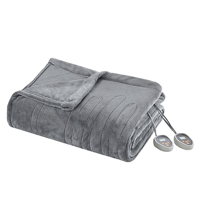 slide 1 of 5, Beautyrest Plush Heated Full Blanket - Grey, 1 ct