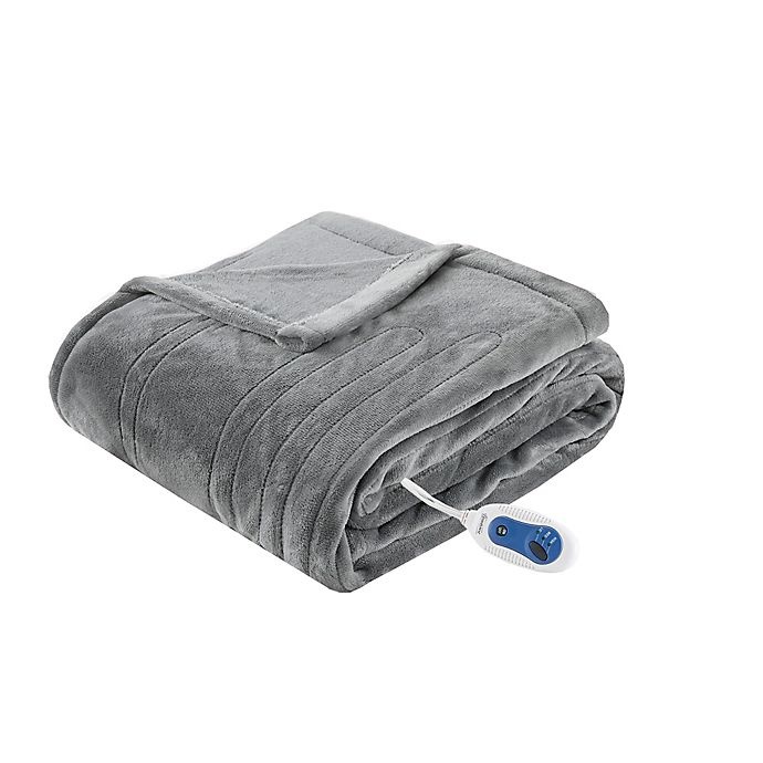 slide 1 of 5, Beautyrest Heated Plush Oversized Solid Throw - Grey, 1 ct