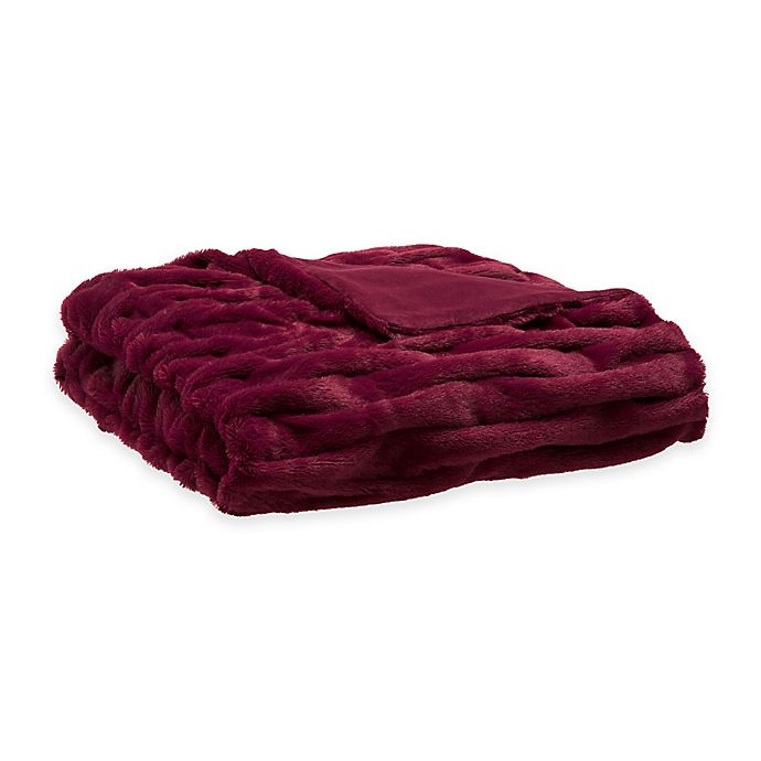 slide 1 of 2, Madison Park Ruched Faux Fur Throw Blanket - Red, 1 ct