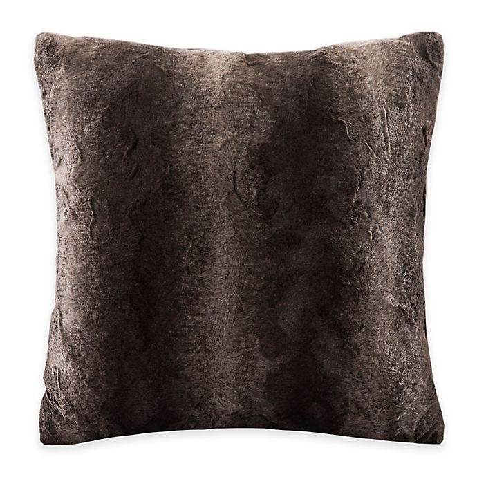 slide 1 of 4, Madison Park Zuri Faux-Fur Reversible Square Throw Pillow - Chocolate, 1 ct