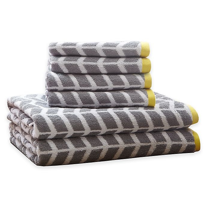 slide 1 of 2, Intelligent Design Nadia Cotton Jacquard Towel Set - Grey, 6 ct