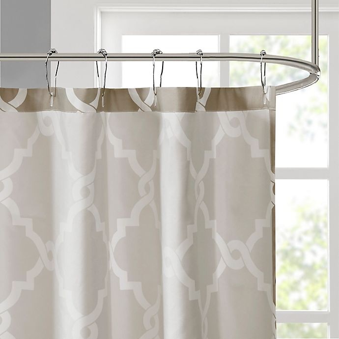 slide 3 of 4, Madison Park Essentials Merritt Printed Fretwork Shower Curtain - Taupe, 1 ct