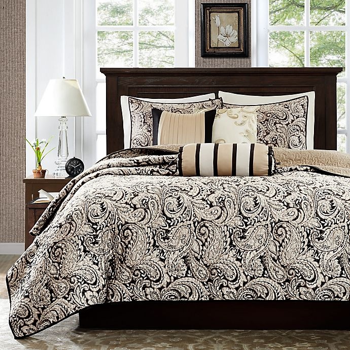 slide 2 of 7, Madison Park Aubrey Quilted Full/Queen Coverlet Set - Black, 1 ct