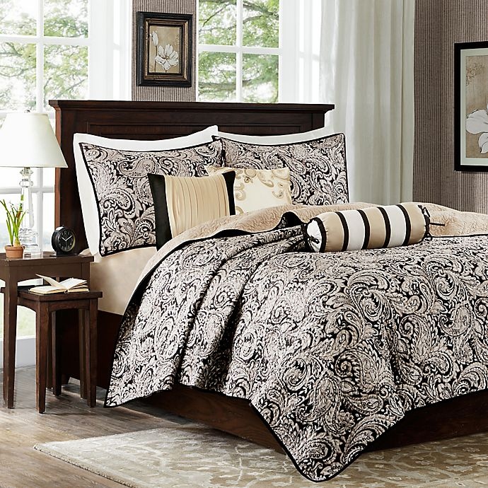 slide 1 of 7, Madison Park Aubrey Quilted Full/Queen Coverlet Set - Black, 1 ct