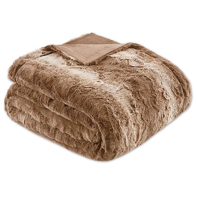 slide 1 of 2, Madison Park Zuri Faux Fur Oversized Bed Throw Blanket - Tan, 1 ct