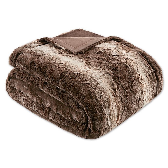 slide 1 of 2, Madison Park Zuri Faux Fur Oversized Bed Throw Blanket - Chocolate, 1 ct