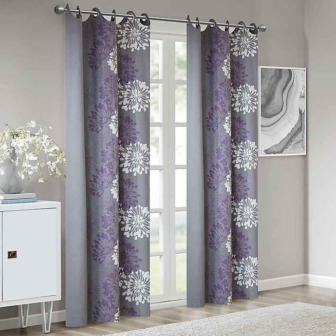 slide 2 of 6, Madison Park Anaya Cotton Grommet Top Window Curtain Panel - Purple/Grey, 63 in