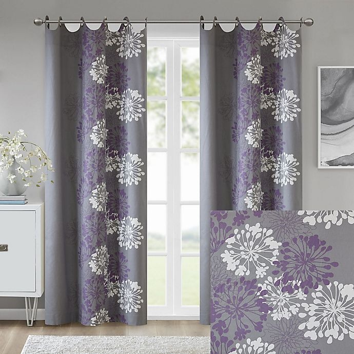 slide 3 of 6, Madison Park Anaya Cotton Grommet Top Window Curtain Panel - Purple/Grey, 63 in