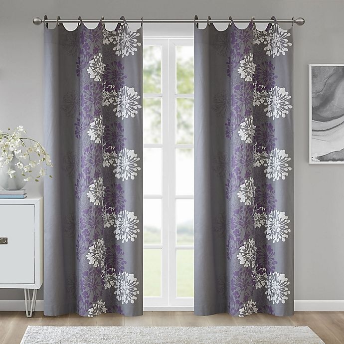 slide 1 of 6, Madison Park Anaya Cotton Grommet Top Window Curtain Panel - Purple/Grey, 63 in