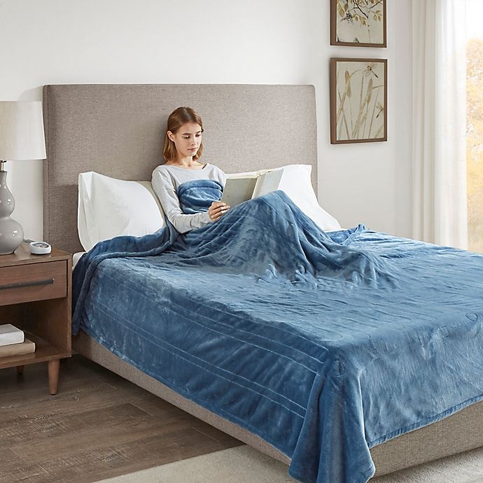 slide 2 of 5, Beautyrest Heated Plush Full Blanket - Sapphire Blue, 1 ct