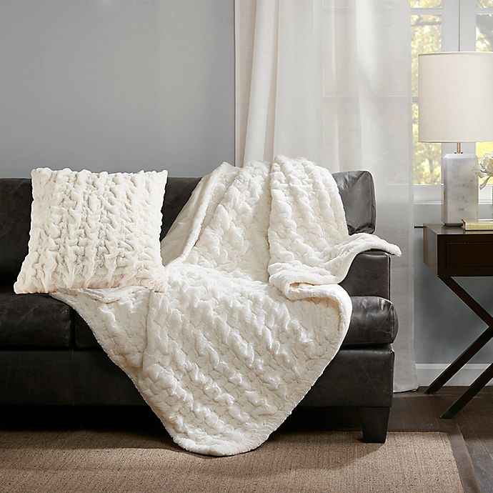 slide 3 of 3, Madison Park Ruched Faux Fur Throw Blanket - Ivory, 1 ct