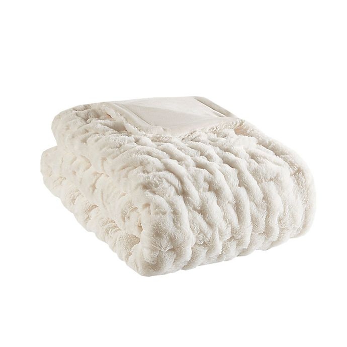 slide 1 of 3, Madison Park Ruched Faux Fur Throw Blanket - Ivory, 1 ct