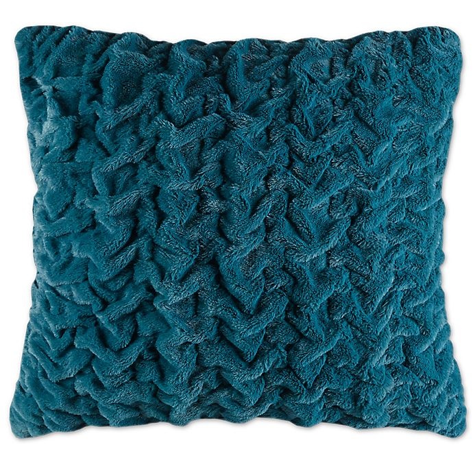slide 1 of 2, Madison Park Ruched Fur Square Throw Pillow - Teal, 25 in