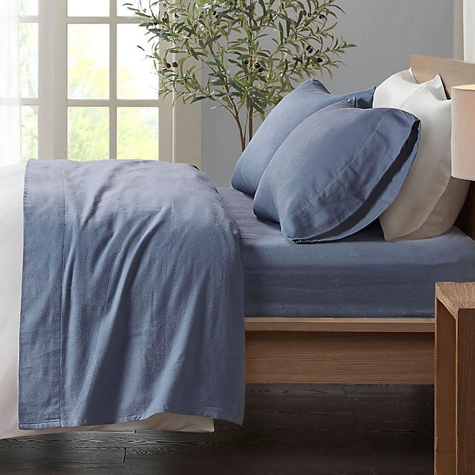 slide 5 of 5, True North by Sleep Philosophy True North Solid Flannel Queen Sheet Set - Blue, 1 ct