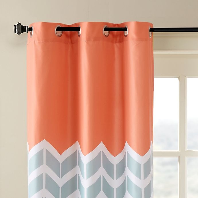 slide 2 of 3, Intelligent Design Alex Chevron Printed Grommet Top Window Curtain Panel Pair - Orange, 84 in