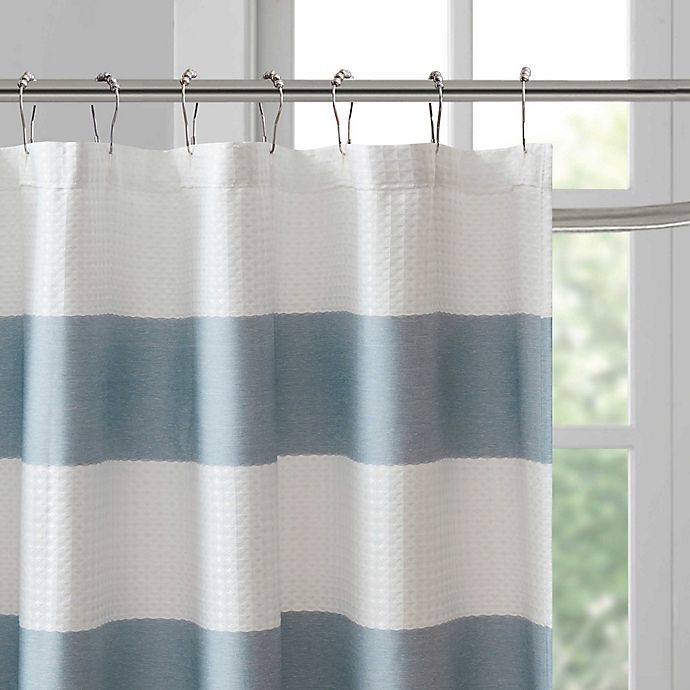 slide 4 of 5, Madison Park Spa Waffle Shower Curtain - Blue, 72 in x 72 in